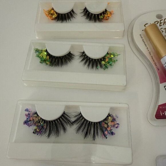 13 Sets of Fake False Eyelashes Standard Black & Colored Jewel Bedazzled - Picture 3 of 4